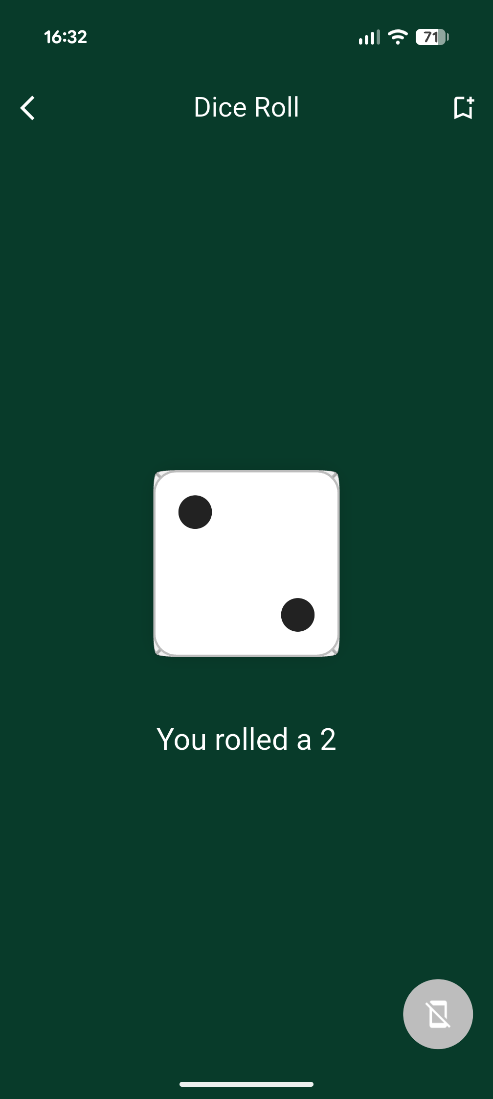 Dice roll screen
