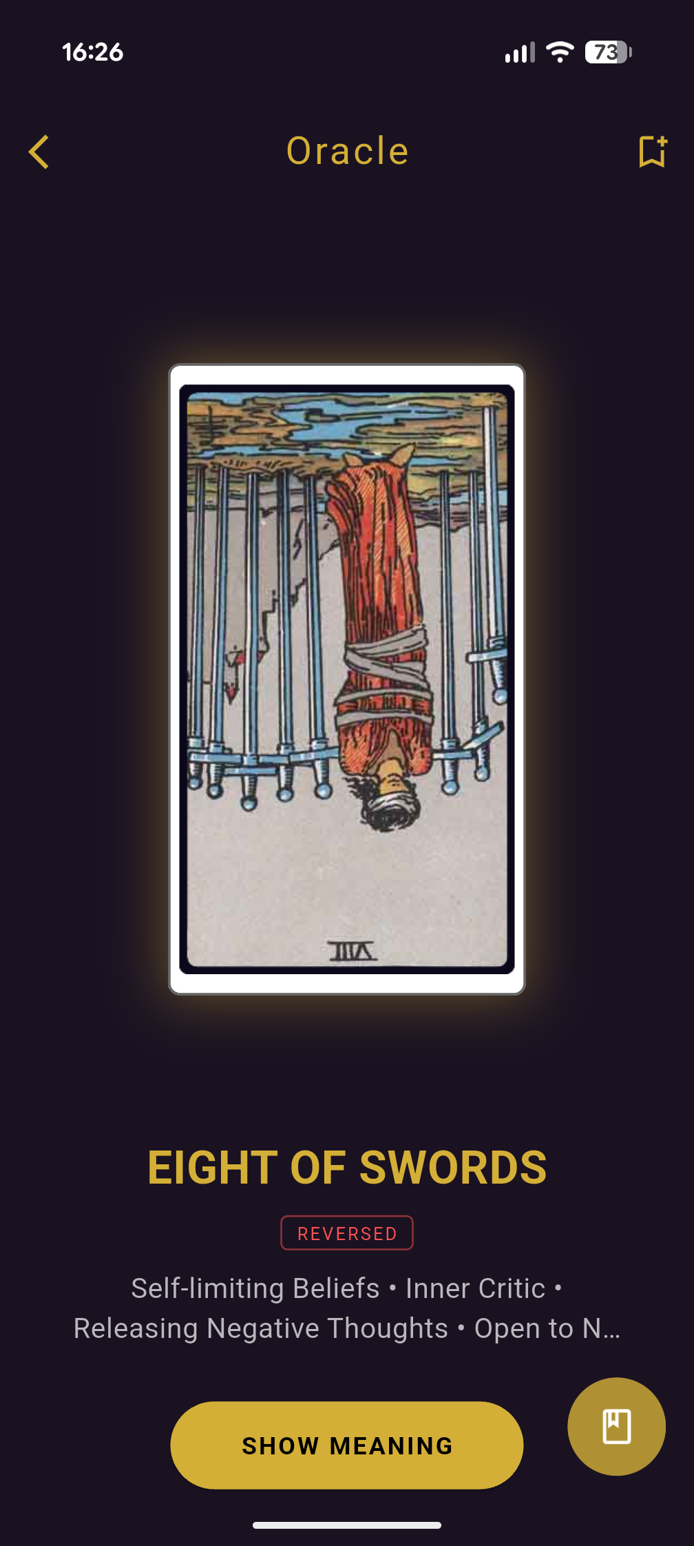 Oracle tarot screen
